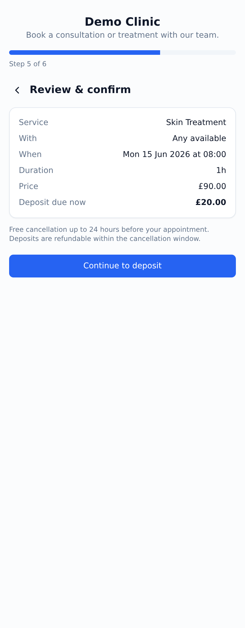 Deposit payments in Bookedapp on mobile