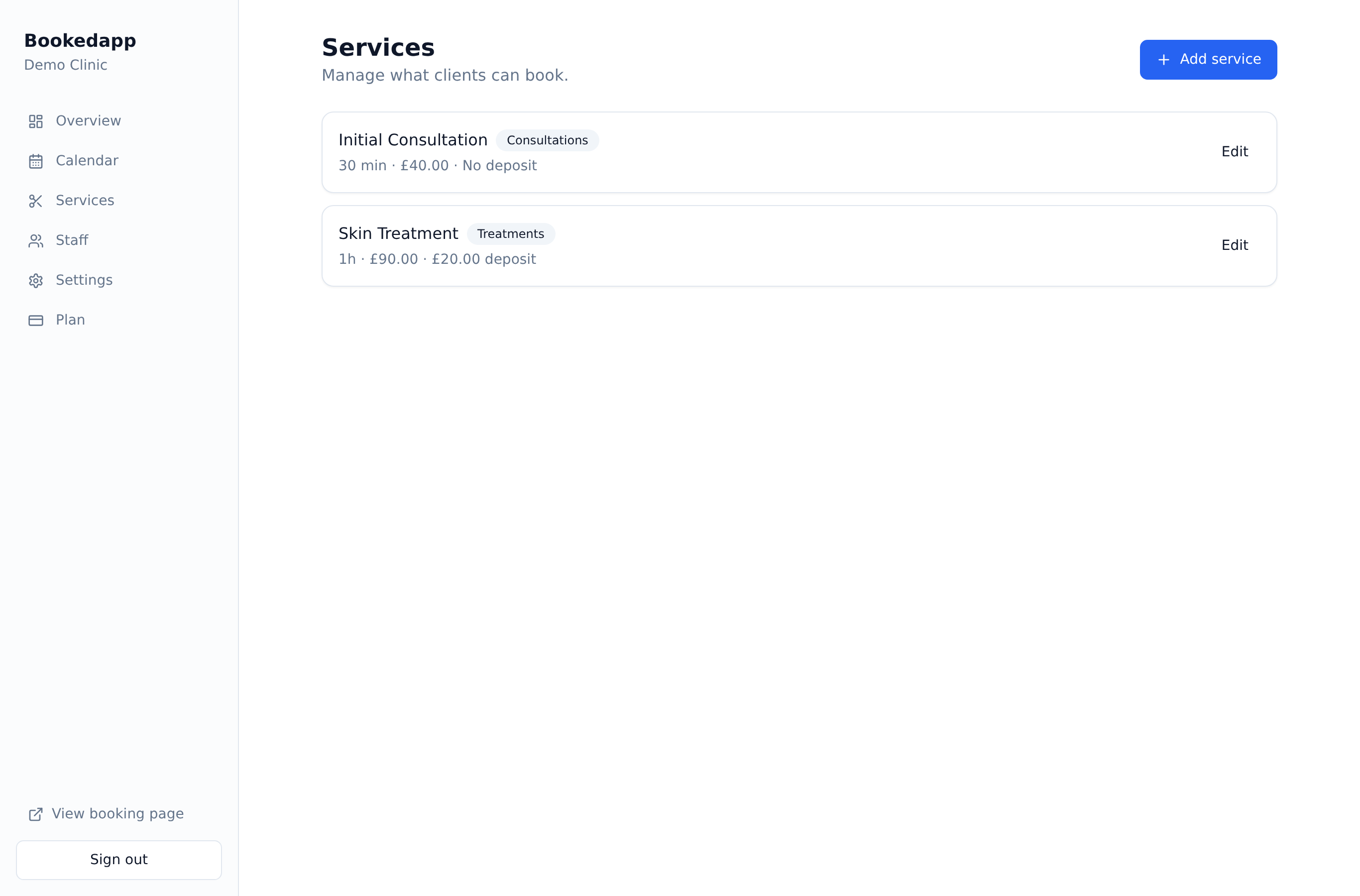 Managing services in the dashboard